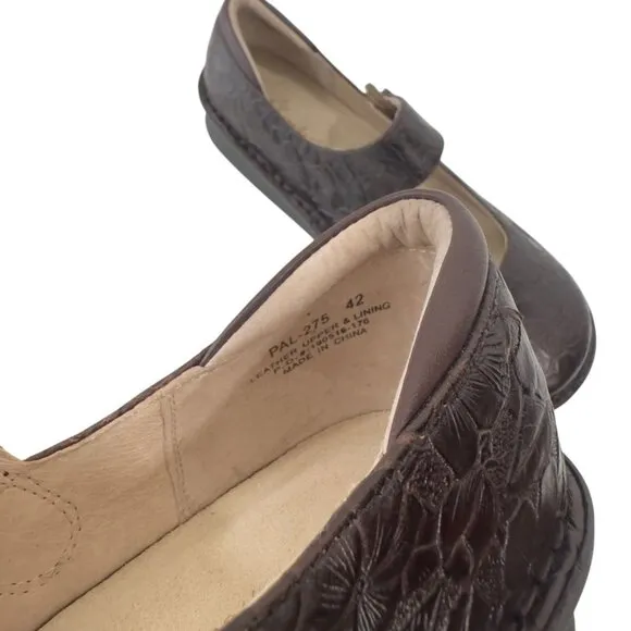 Alegria Womens Brown Leather Embossed Floral Mary Jane Shoes SZ 42 Professsional