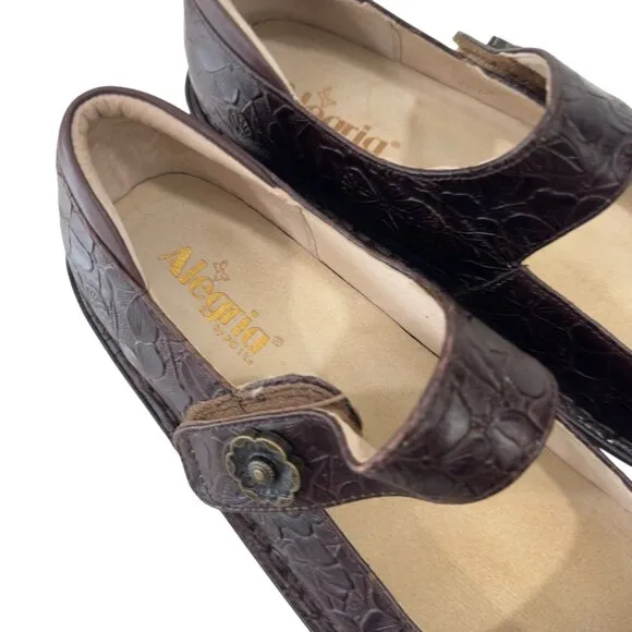 Alegria Womens Brown Leather Embossed Floral Mary Jane Shoes SZ 42 Professsional