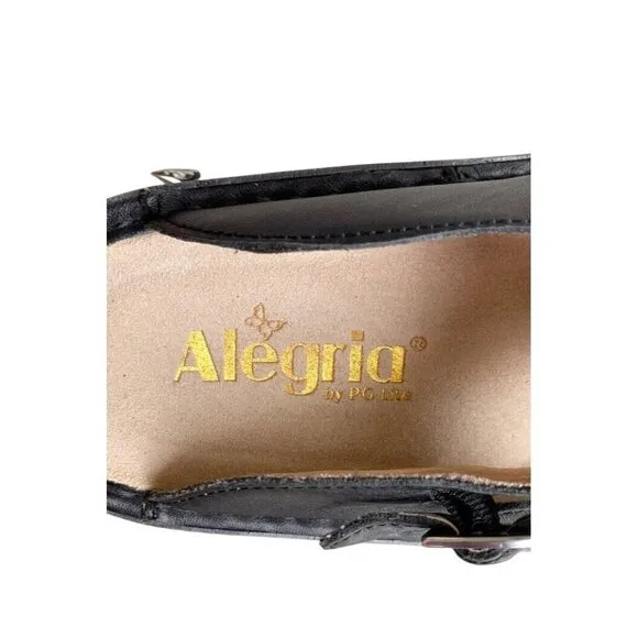 Alegria Women's Sz 37 (US 6.5) Black Leather Mule Clogs ALG-601 Buckle Comfort