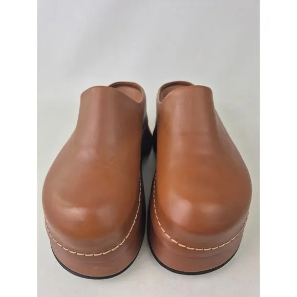 Alexander McQueen Women's Brown Leather Stone Round-Toe Slip-On Clog Size 38.5