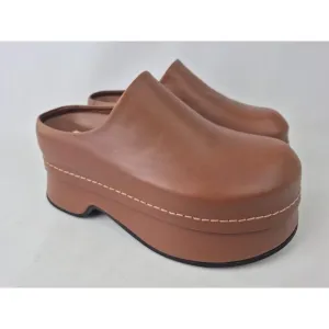 Alexander McQueen Women's Brown Leather Stone Round-Toe Slip-On Clog Size 38.5