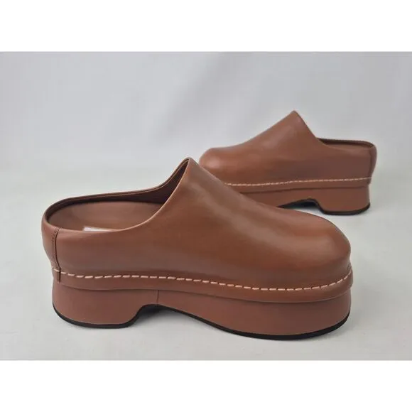 Alexander McQueen Women's Brown Leather Stone Round-Toe Slip-On Clog Size 38.5