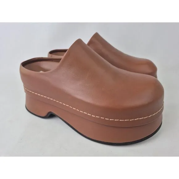 Alexander McQueen Women's Brown Leather Stone Round-Toe Slip-On Clog Size 38.5