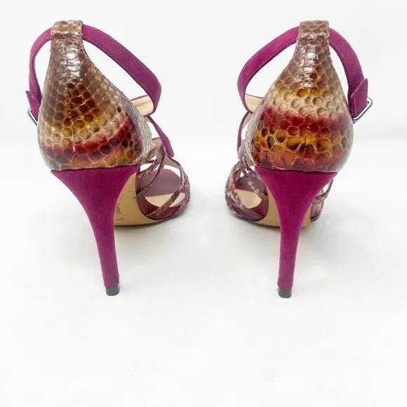Alexandre Birman Burgundy Faux Suede Snakeskin Reptile Strappy Heels (37) 7