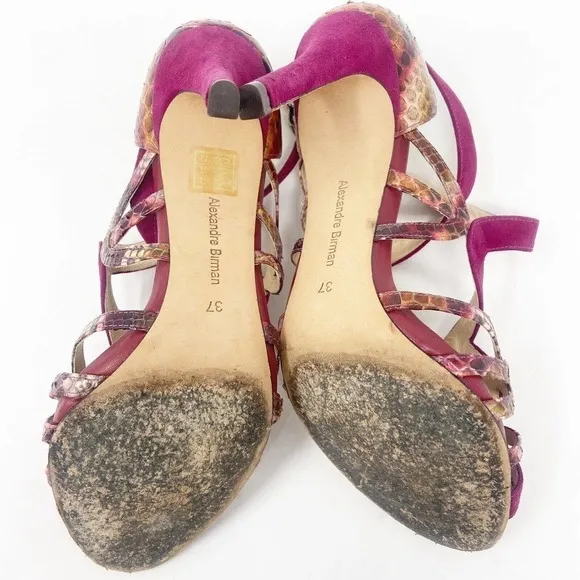 Alexandre Birman Burgundy Faux Suede Snakeskin Reptile Strappy Heels (37) 7