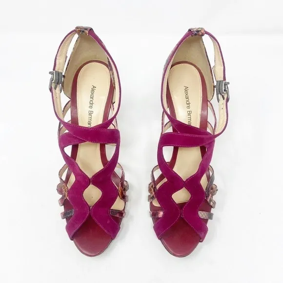 Alexandre Birman Burgundy Faux Suede Snakeskin Reptile Strappy Heels (37) 7