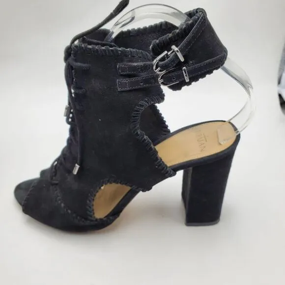 ALEXANDRE BIRMAN womens 40/9 black suede open toe open back lace up heels