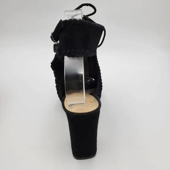 ALEXANDRE BIRMAN womens 40/9 black suede open toe open back lace up heels