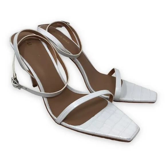 Alias Mae Isaac Heels 10 Croc Embossed Leather Ankle Strap Square Open Toe White