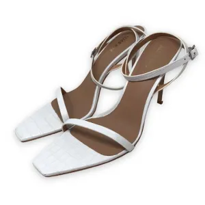 Alias Mae Isaac Heels 10 Croc Embossed Leather Ankle Strap Square Open Toe White