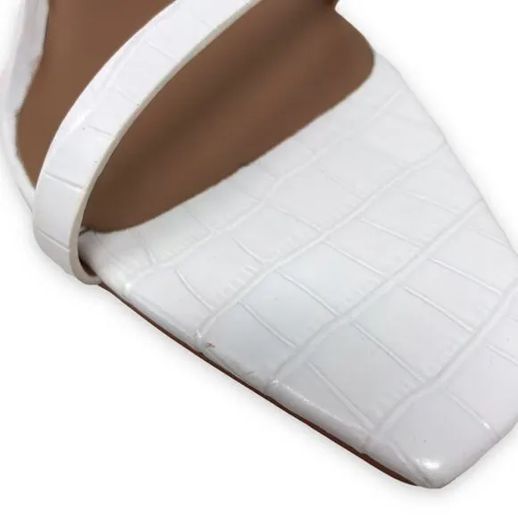 Alias Mae Isaac Heels 10 Croc Embossed Leather Ankle Strap Square Open Toe White