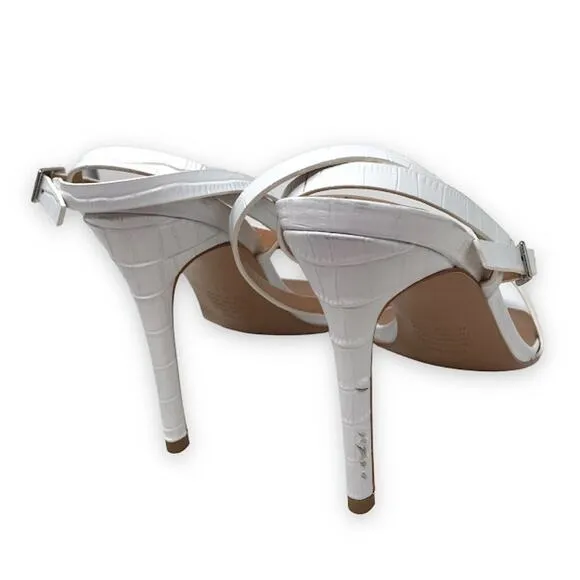 Alias Mae Isaac Heels 10 Croc Embossed Leather Ankle Strap Square Open Toe White