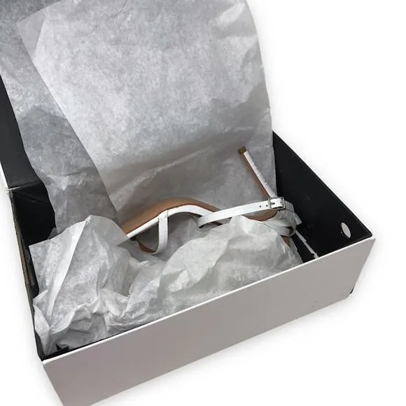 Alias Mae Isaac Heels 10 Croc Embossed Leather Ankle Strap Square Open Toe White