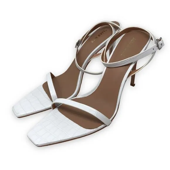 Alias Mae Isaac Heels 10 Croc Embossed Leather Ankle Strap Square Open Toe White