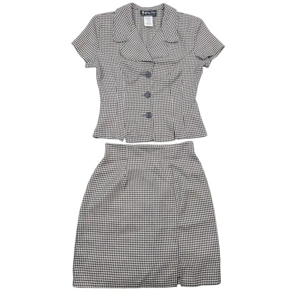 All That Jazz Navy &amp; White Checkered Skirt Set Sz 7/8 Rockabilly Pin Up Girl