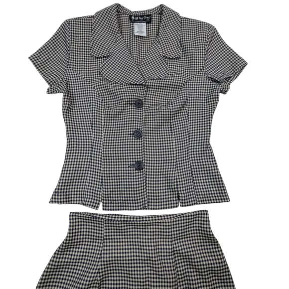 All That Jazz Navy &amp; White Checkered Skirt Set Sz 7/8 Rockabilly Pin Up Girl