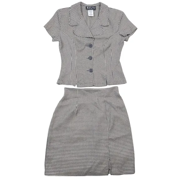 All That Jazz Navy &amp; White Checkered Skirt Set Sz 7/8 Rockabilly Pin Up Girl
