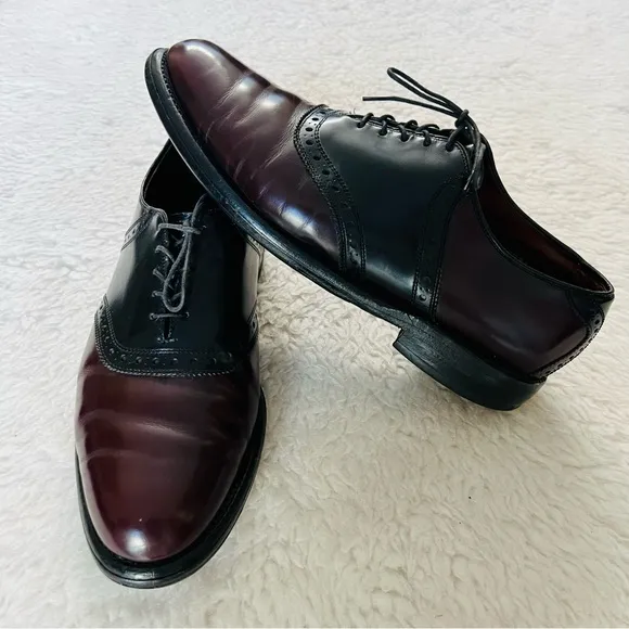 Allen Edmonds 2 Tone Black/Burgundy Genuine Leather Lace Up Oxfords Shoes 9 M