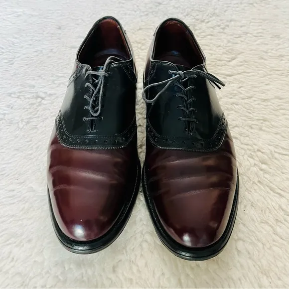 Allen Edmonds 2 Tone Black/Burgundy Genuine Leather Lace Up Oxfords Shoes 9 M