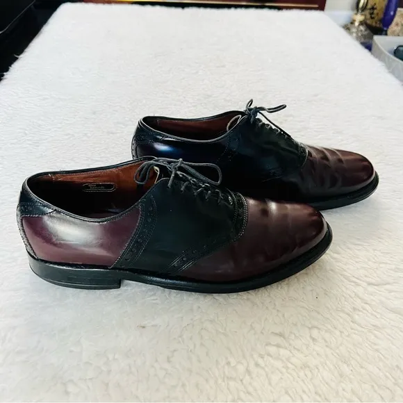 Allen Edmonds 2 Tone Black/Burgundy Genuine Leather Lace Up Oxfords Shoes 9 M