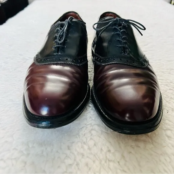 Allen Edmonds 2 Tone Black/Burgundy Genuine Leather Lace Up Oxfords Shoes 9 M