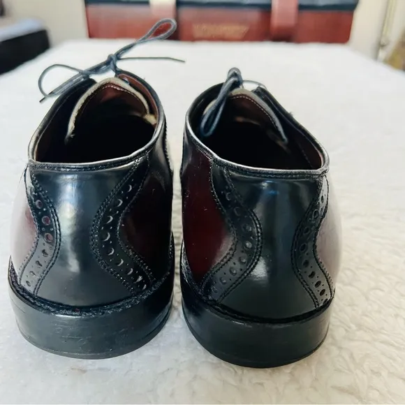 Allen Edmonds 2 Tone Black/Burgundy Genuine Leather Lace Up Oxfords Shoes 9 M