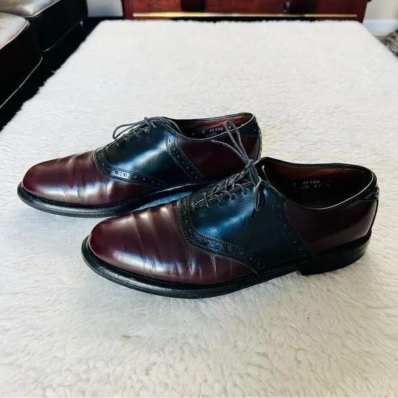 Allen Edmonds 2 Tone Black/Burgundy Genuine Leather Lace Up Oxfords Shoes 9 M