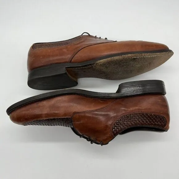 Allen Edmonds Brown Leather Basket Weave Lace‎ Up Oxfords US Men Sz 9 D  #2554
