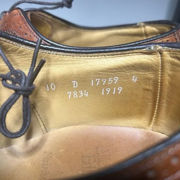 Allen Edmonds Fairhaven 10 D Brown Wingtip Leather Oxfords Shoes Tan Dress