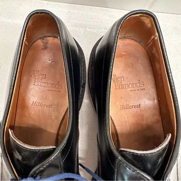 Allen Edmonds Hillcrest Black Leather Oxfords VTG Blue Laces sz 9