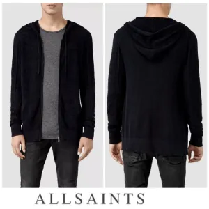 ALLSAINTS Black Mesh-knit See Through Long Sleeve Zip Up Hoodie Cardigan Sz L