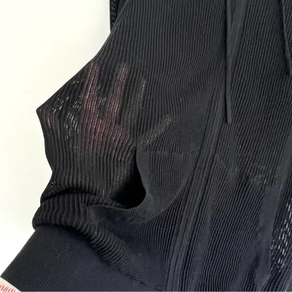 ALLSAINTS Black Mesh-knit See Through Long Sleeve Zip Up Hoodie Cardigan Sz L