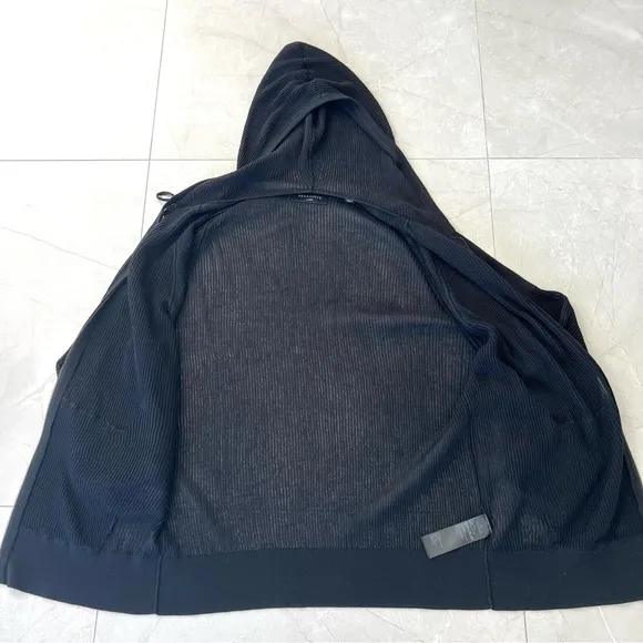 ALLSAINTS Black Mesh-knit See Through Long Sleeve Zip Up Hoodie Cardigan Sz L