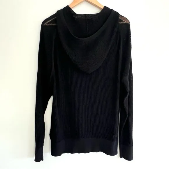 ALLSAINTS Black Mesh-knit See Through Long Sleeve Zip Up Hoodie Cardigan Sz L