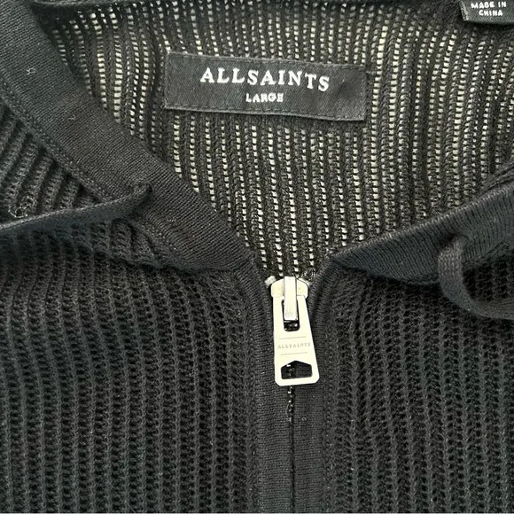 ALLSAINTS Black Mesh-knit See Through Long Sleeve Zip Up Hoodie Cardigan Sz L