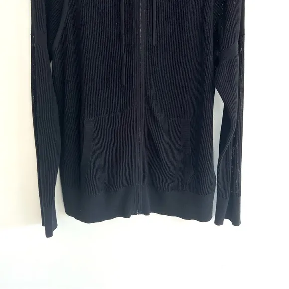 ALLSAINTS Black Mesh-knit See Through Long Sleeve Zip Up Hoodie Cardigan Sz L