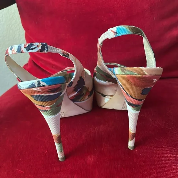 Almost new Oscar Dela Renta Floral fabric heels