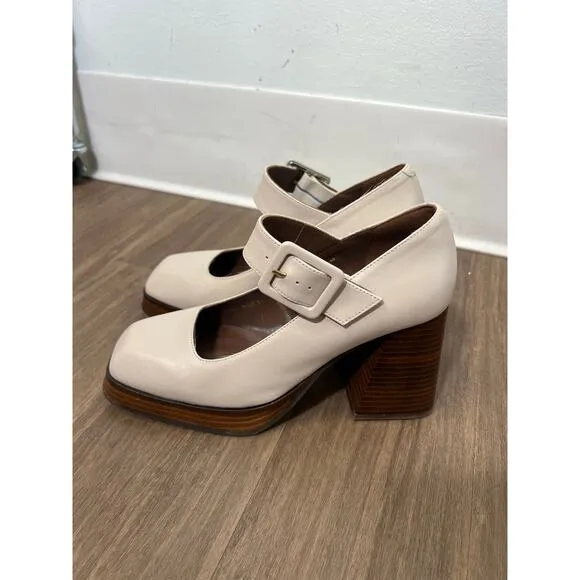 Alohas Cream Wood Block Heels Sz 37 (8)