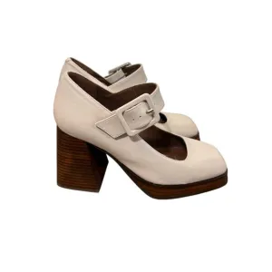Alohas Cream Wood Block Heels Sz 37 (8)