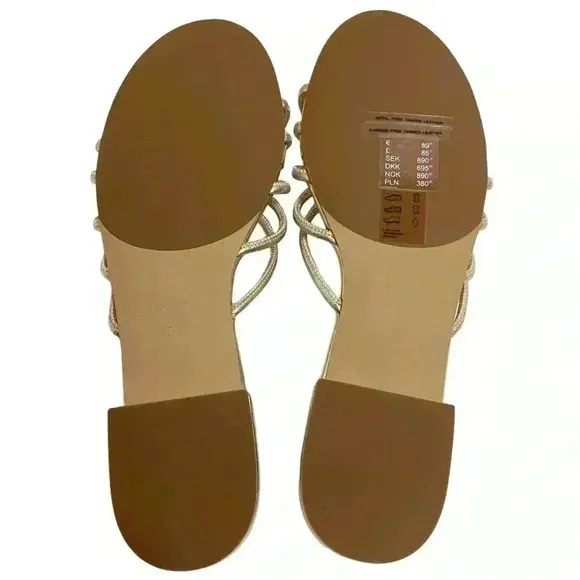 &amp; Other Stories Women’s Strappy Leather Slides 6 Yellow Metallic Luxe Chic NWB