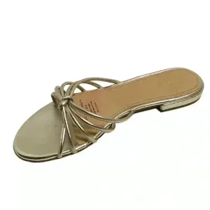 &amp; Other Stories Women’s Strappy Leather Slides 6 Yellow Metallic Luxe Chic NWB