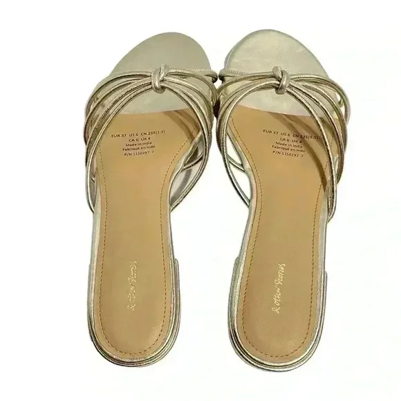 &amp; Other Stories Women’s Strappy Leather Slides 6 Yellow Metallic Luxe Chic NWB