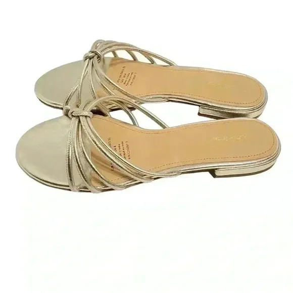 &amp; Other Stories Women’s Strappy Leather Slides 6 Yellow Metallic Luxe Chic NWB