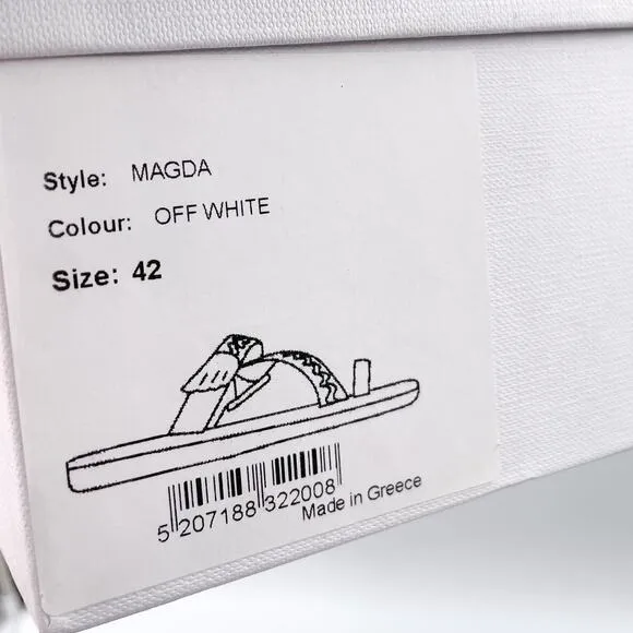 Ancient Greek Sandals Magda Off White Leather Open Toe Slides Sz 42 / 12 US