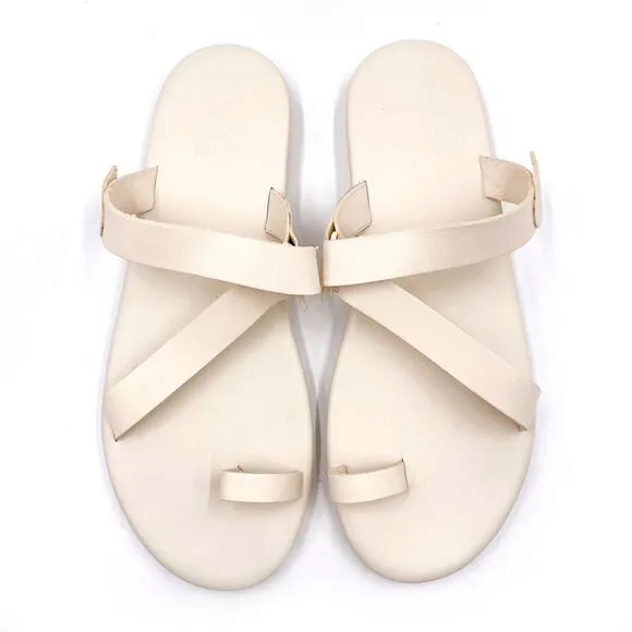 Ancient Greek Sandals Magda Off White Leather Open Toe Slides Sz 42 / 12 US