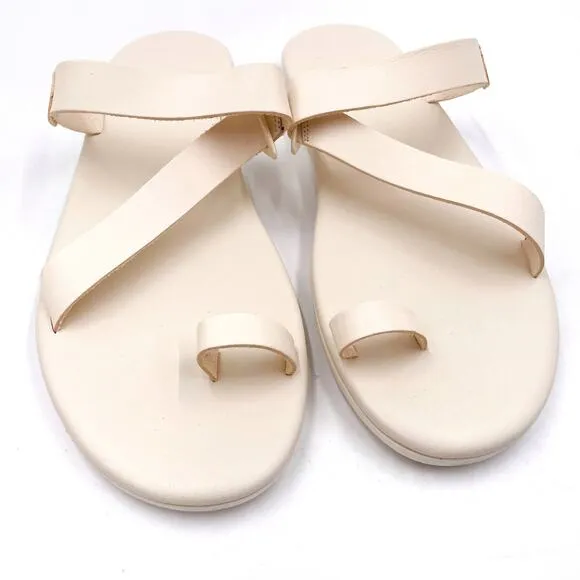 Ancient Greek Sandals Magda Off White Leather Open Toe Slides Sz 42 / 12 US