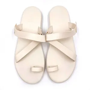 Ancient Greek Sandals Magda Off White Leather Open Toe Slides Sz 42 / 12 US