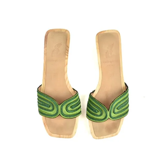 Ancient Greek Sandals Zeus   Dione The Harness Wooden Sole Clog Slides Green 37