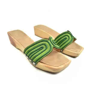 Ancient Greek Sandals Zeus   Dione The Harness Wooden Sole Clog Slides Green 37