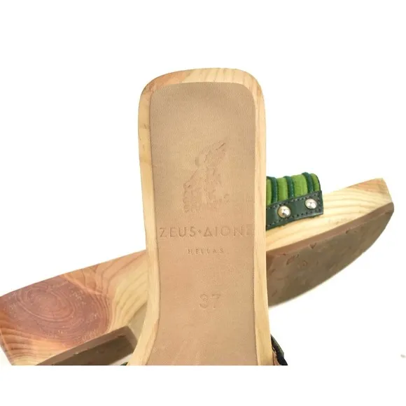 Ancient Greek Sandals Zeus   Dione The Harness Wooden Sole Clog Slides Green 37